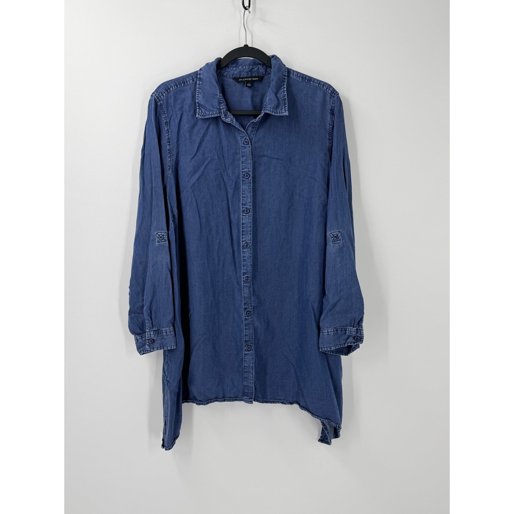 Zac & Rachel Lyocell Denim Chambray Button Down Roll Tab Tunic Top womens sz 2X